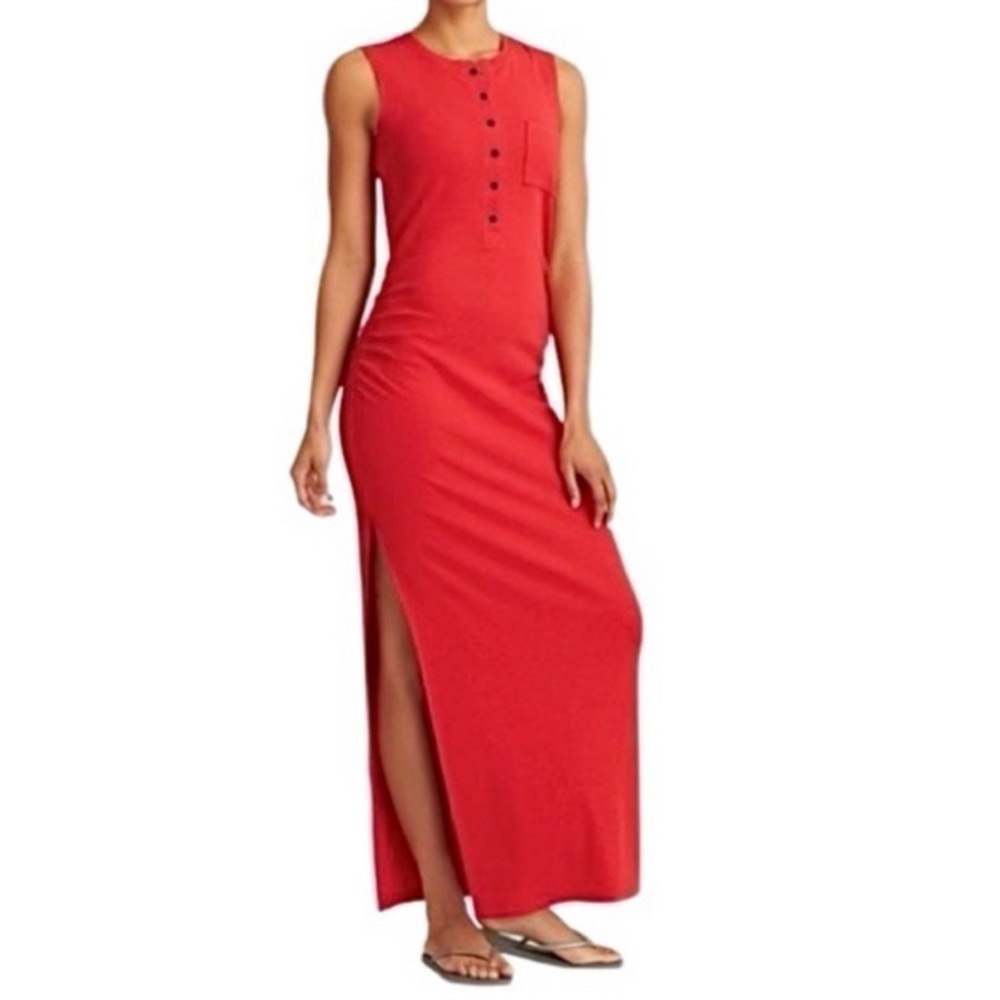 Red Athleta Ribbed Henley‎ Maxi Dress